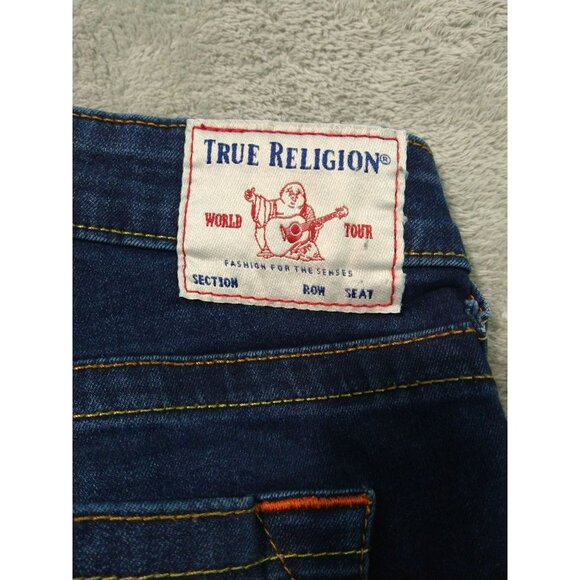 True Religion Jeans Women 32 Blue Denim Becca Mid Rise Bootcut Dark Wash Stretch - Picture 7 of 11